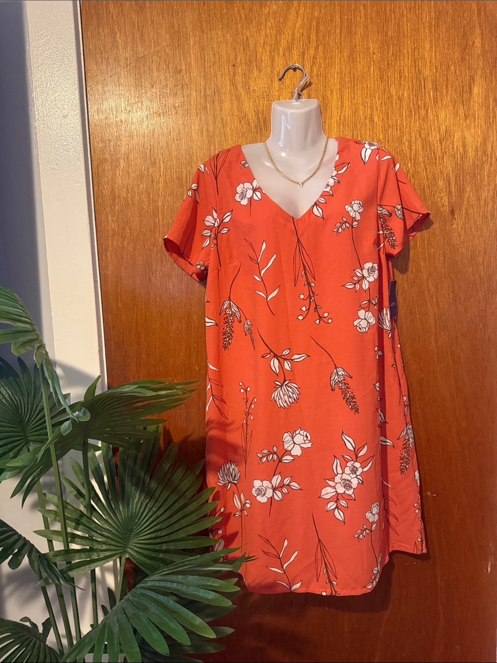 Apt. 9 Orange Floral V-Neck Shift Dress